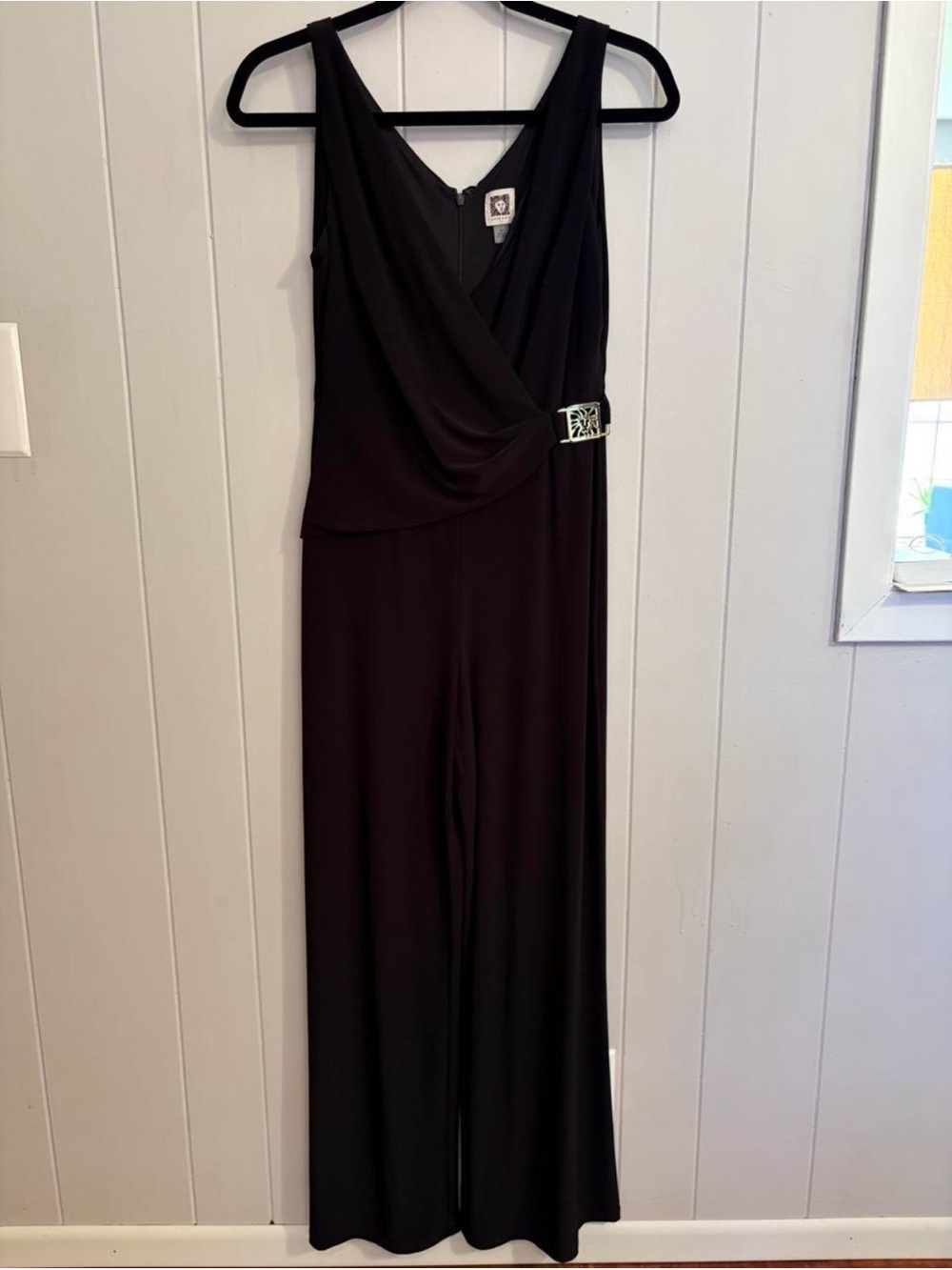 Anne Klein Black Sleeveless Wrap-Front Jumpsuit with Side Accent